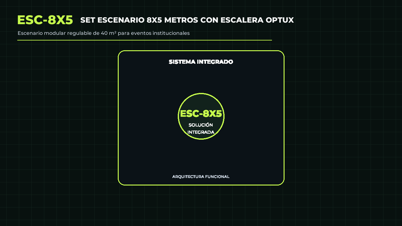 Animación referencial de Set Escenario 8x5 Metros con Escalera Optux